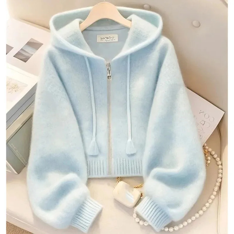 Lazy Wind Feminine Long Sleeves Knitting Spring Autumn Women Leisure Hooded Sweater Highgrade Ladies Fashion Zipper Knitted 251013