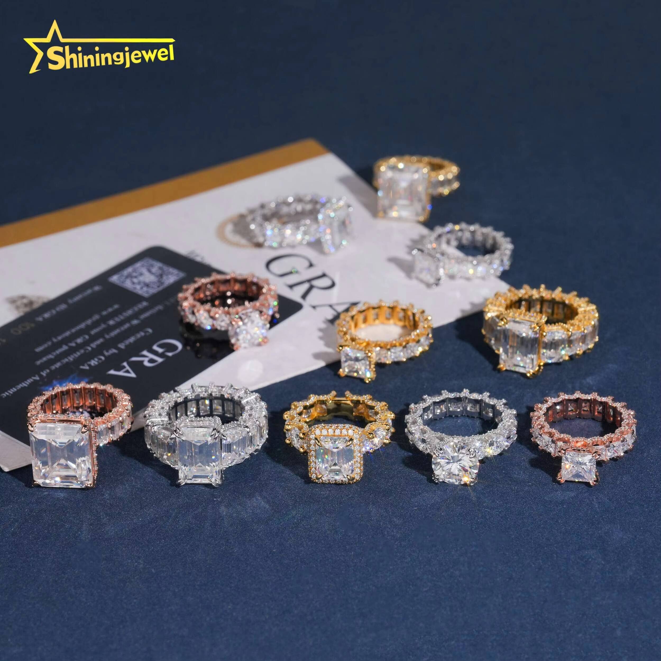 Luxury 925 Sterling Silver Iced Out Moissanite Ring Collection Fine Jewlery Custom Wedding Rings for Women