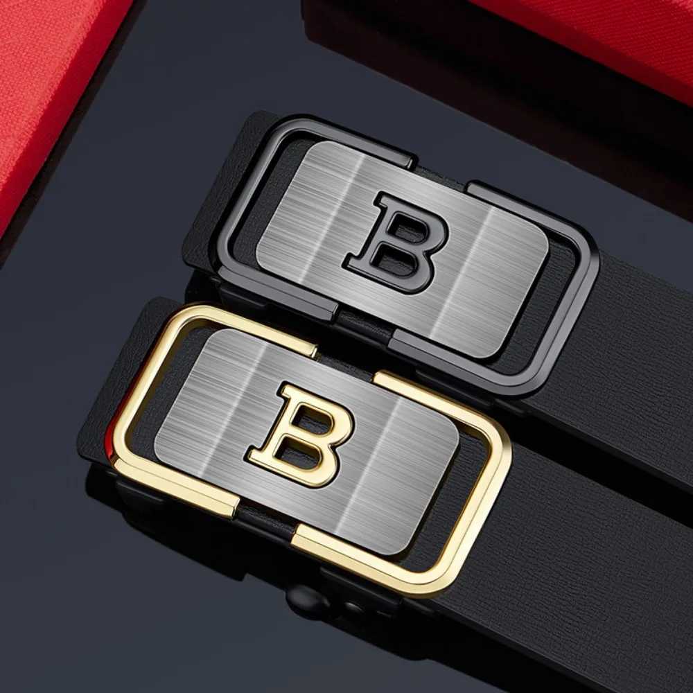 New Fashion Mens Belt Toothless Automatic Buckle Belt Alloy Letter Button for Business Fashion High Quality Mens Strap W251024