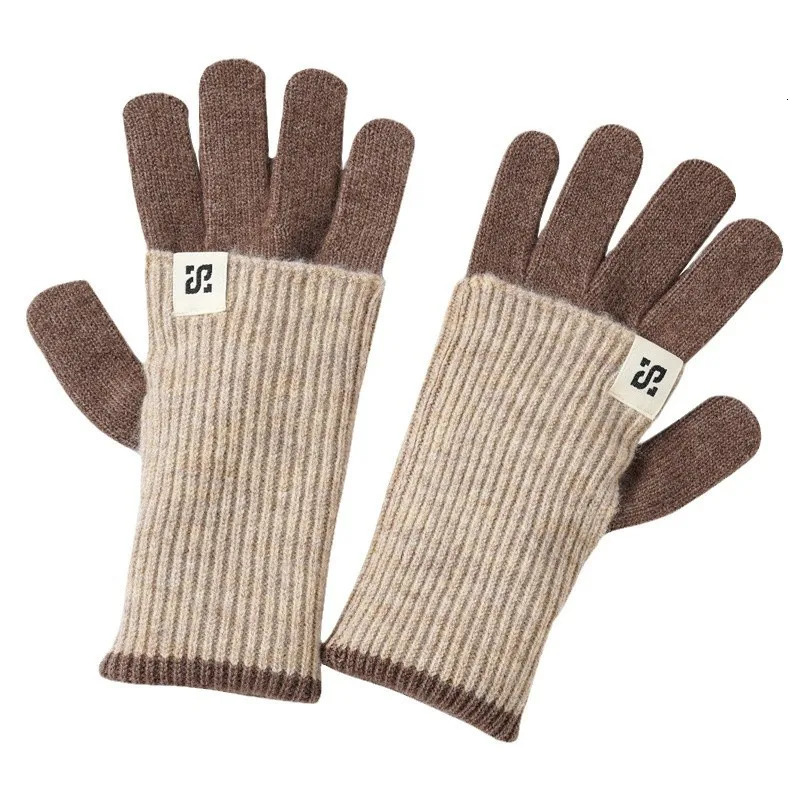 Autumn and Winter Womens Mid To Long Color Blocked Knitted Gloves Warm and Colorful with Simple Finger Knitting 251023