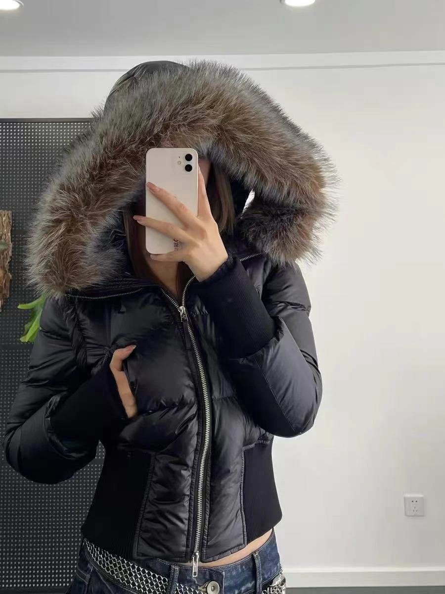 Detachable Fur Collar Down Jacket with WaistDefining Fit 90 White Duck Down Detachable LongSleeve Outerwear for Women 251024