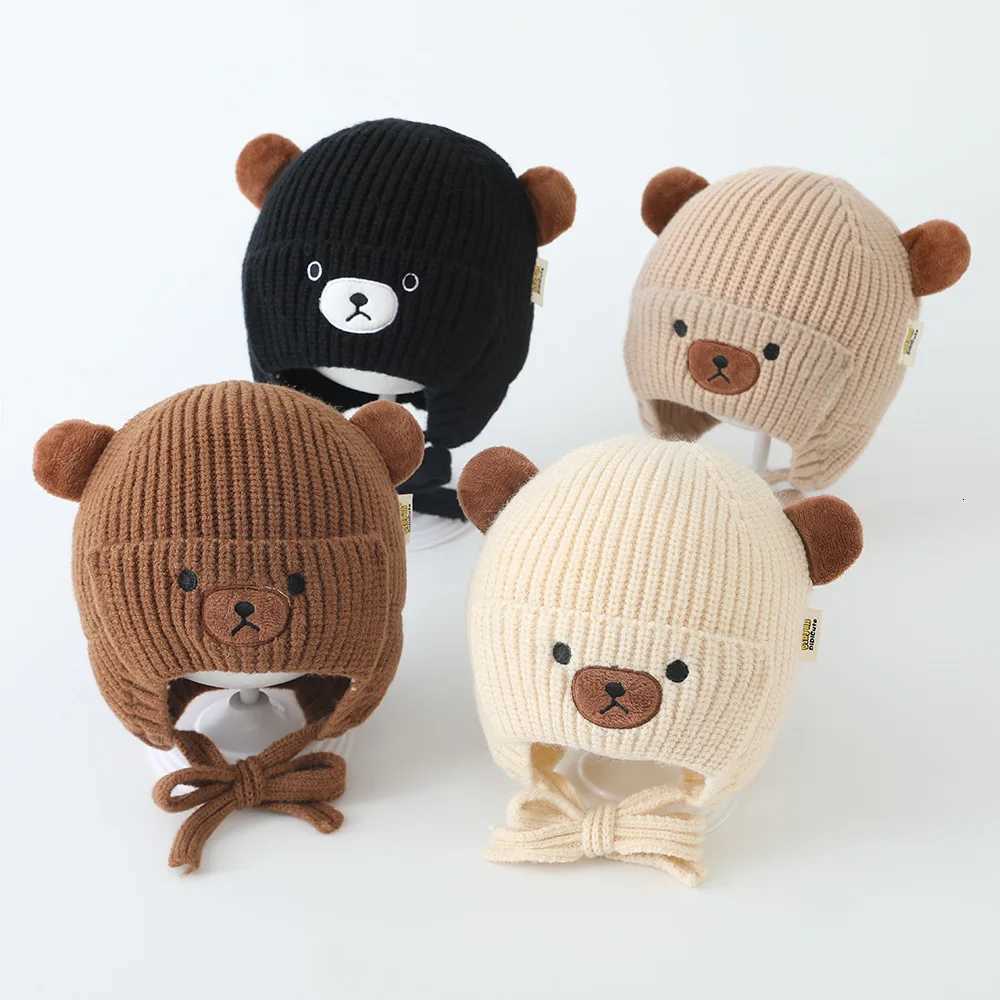 Boys Bear Animal Beanie Hats Children Thick Cute Caps Kids Knitted Cold Proof Hat Girls Autumn Winter Warm Windproof CapL251024