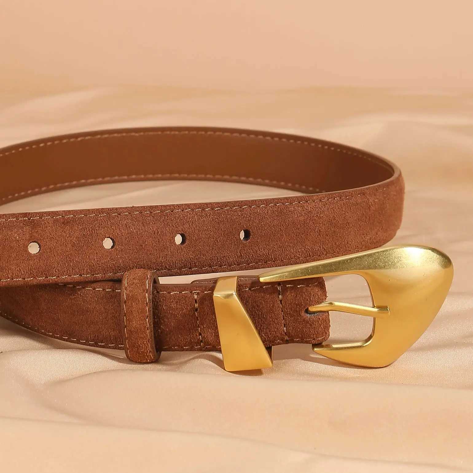 Fashion Womens Suede Leather Belts for Jeans Dress Pants Black Brown Belts Adjustable Ladies Waist Belts with Gold Buckle W251024
