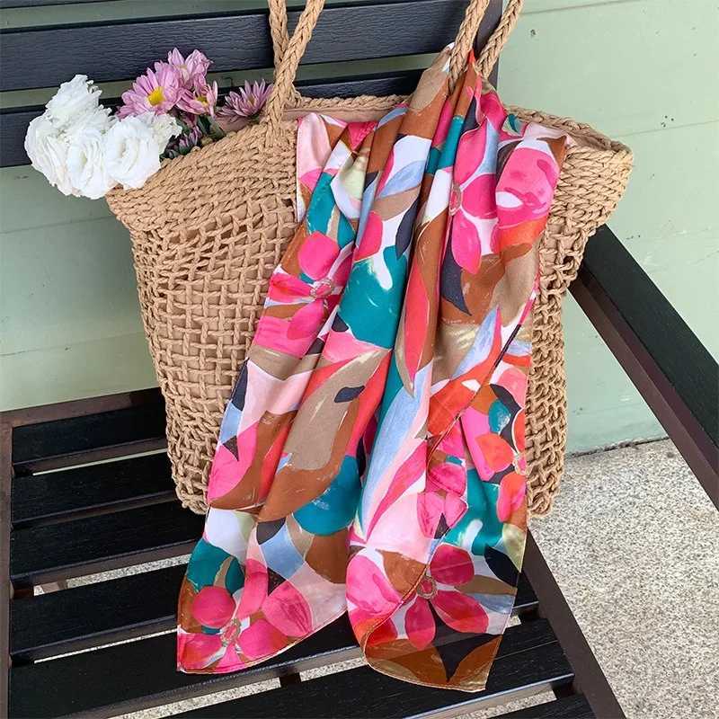 70cm Colorf iti Silk Scarf wers and Leaves Square Scarfs Wens Tren Versatile Clothing and Bag Decorative Scarf Y251024