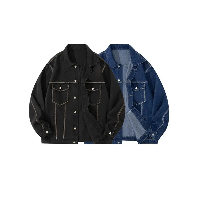 Mens Autumn Single Breasted Long Sleeve Denim Jacket with Lapel Casual Workwear Coat Vintage Streetwear Fashion MXXXL 251017