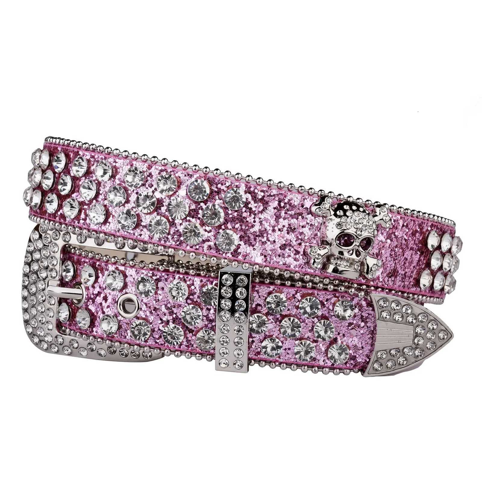 Rhinestone SkullBelt Western Cowgirl Belts For Women Girls Studded PU Leather Country Belt W251024