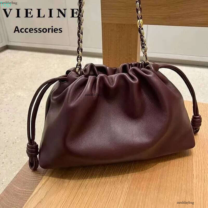 VIEE New Women's Drawstring Cloud Blessing Hobos Real Leather One Shoulder Crossbody Casual Bucket Bag