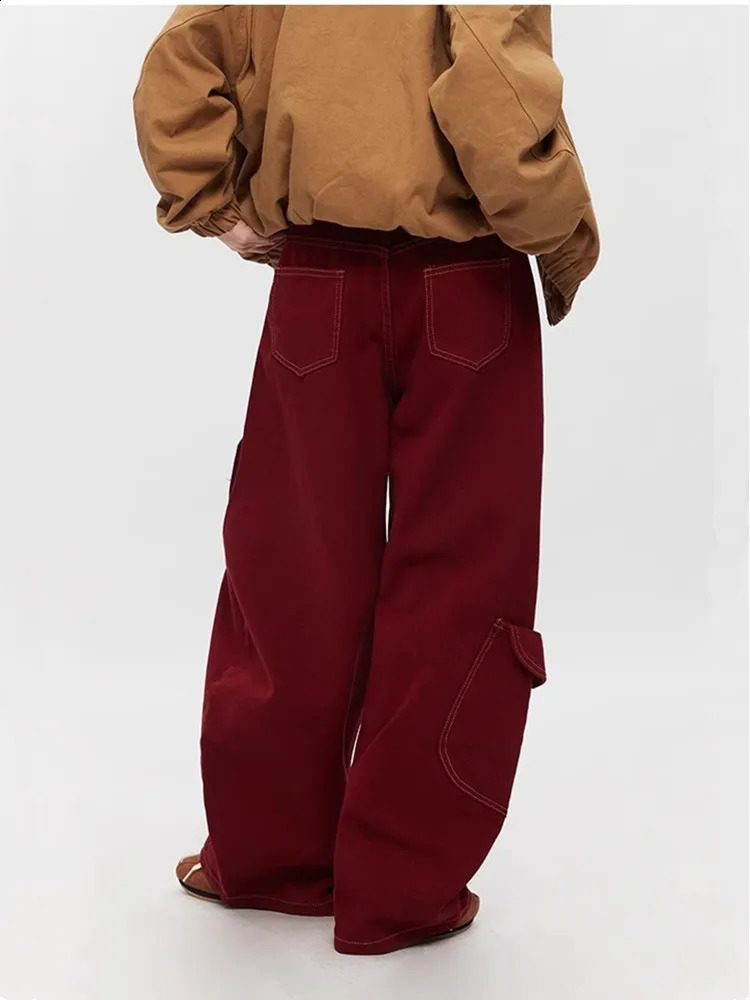 2025 Cyber Y2K Fashion Red Patchwork Baggy Cargo Jeans Pants For Men Clothes Wide Leg Women Denim Trousers Ropa Hombre 251018