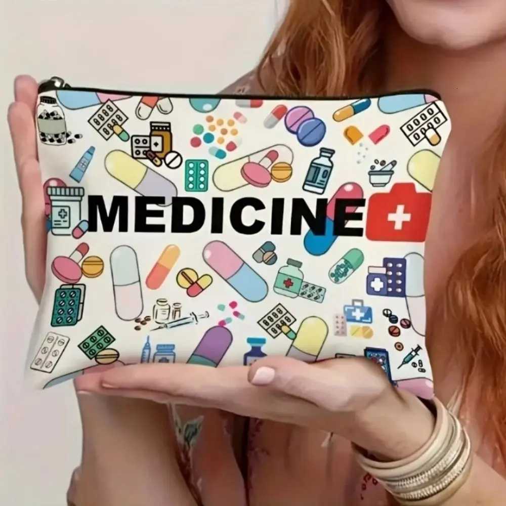 MedicineThemed Makeup Bag Zippered Foldable Cosmetic Travel Bag Storage Bag Makeup Organizer Gift for Healthcare ProfessionalsT251024