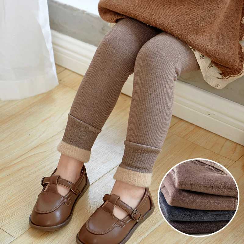 2025 New Winter Children Girls Solid Color Pit Strip Render Pants Toddler Fleece Padded Warm Trousers Kids LeggingsT251024