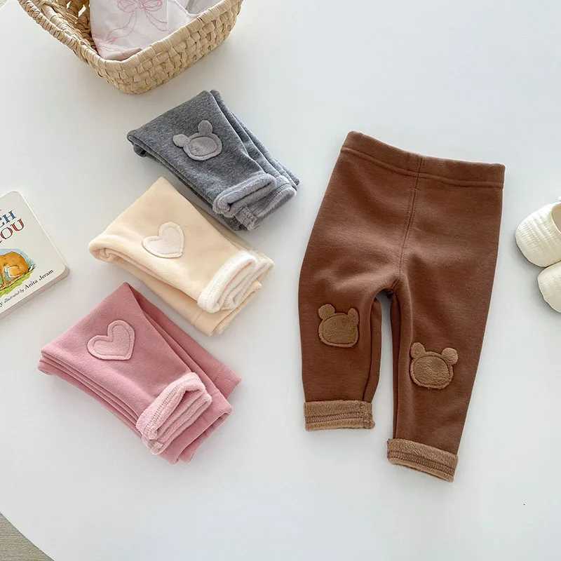 MILANCEL New Winter Kids Leggings 05T Girls Cute Thicking Bear Render Pants Children Fleece Padded Solid Color SkinnyPantsT251024