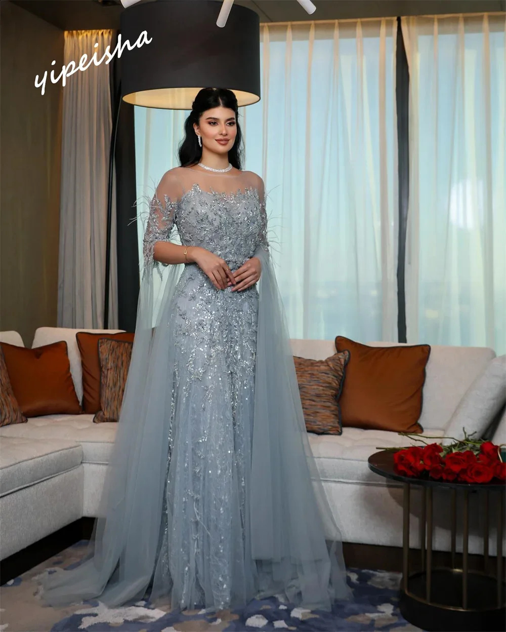 Customized Jiayigong Net Feather Beading Homecoming Aline Scoop Neck Bespoke Occasion Gown Long Dresses Saudi Arabia 251020