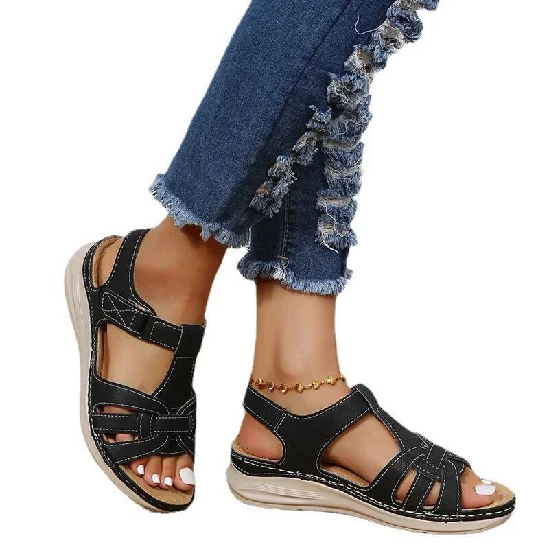 2024 Hot Sale Ladies Shoes Open Toe Women's Summer Rome Hollow Solid Outdoor Casual Comfortable Beach Wedge Sandals ddmypanda