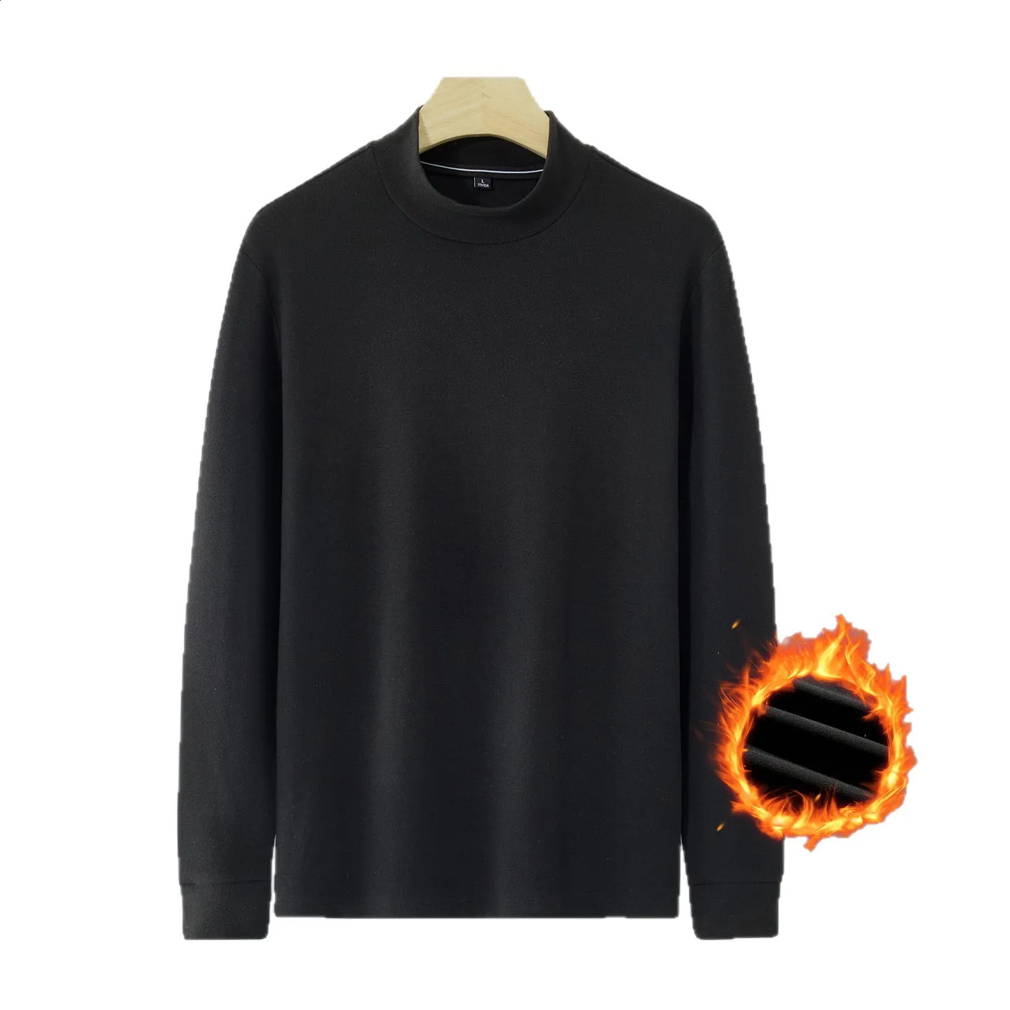 Autumn Mens Tshirt Plus Size Half Turtleneck Collar Long Sleeve Velvet Bottoming Shirt Warm Men Thermal Underwear Winter 251018