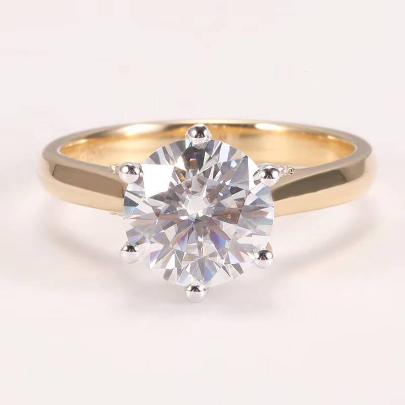 Factory Customized Diamond Ring 10k 14k 18k Mix Yellowwhite Gold Round Shape 8mm 2carat GRA Moissanite Wedding Ring