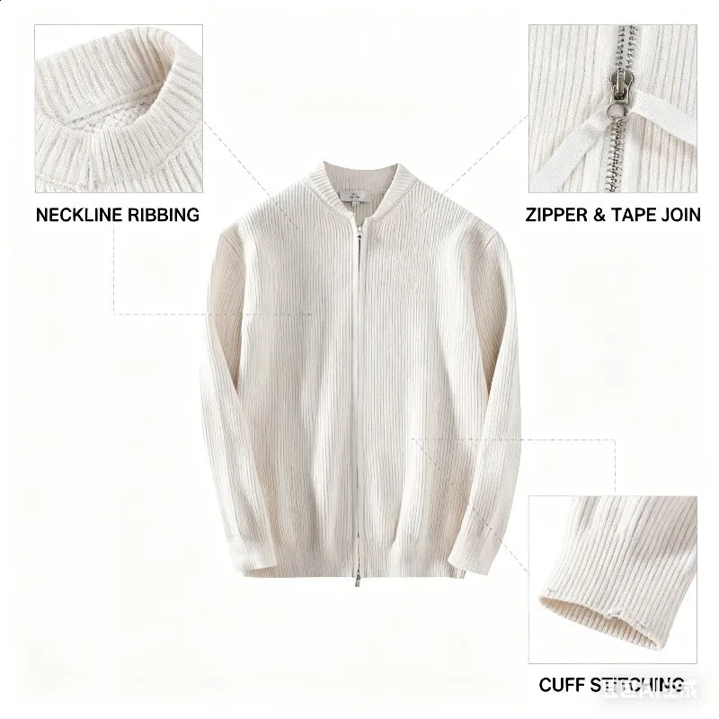 Mens Ribbed Knit Zip Up Cardigan with Stand Collar Soft and Comfortable Casual Lightweight Sweater Jacket for Daily 251015