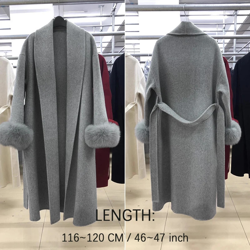 TARUXY Fur Woolen Long Coats Office Lady Removable Elegant Coat Doublesided Wool Overcoat 2025 Cardigan Jacket 251016