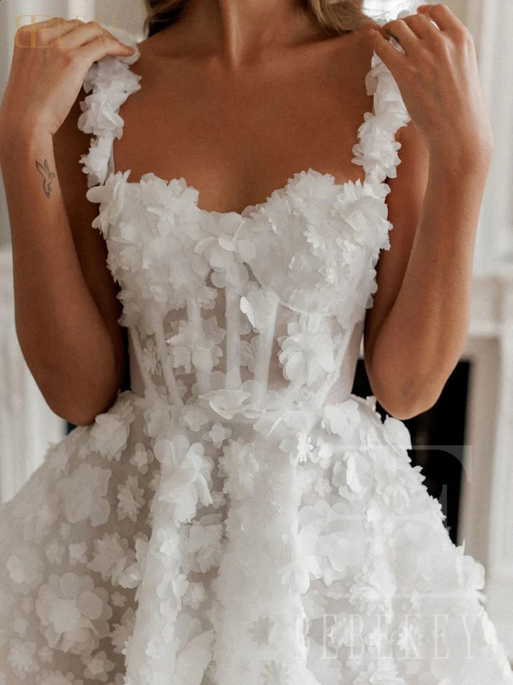 BEBEKEY Customized 3D Flower Mini Prom Dresses Short Spaghetti Straps Aline Lace Evening Party Dress Formal Party Gown Robe 251023