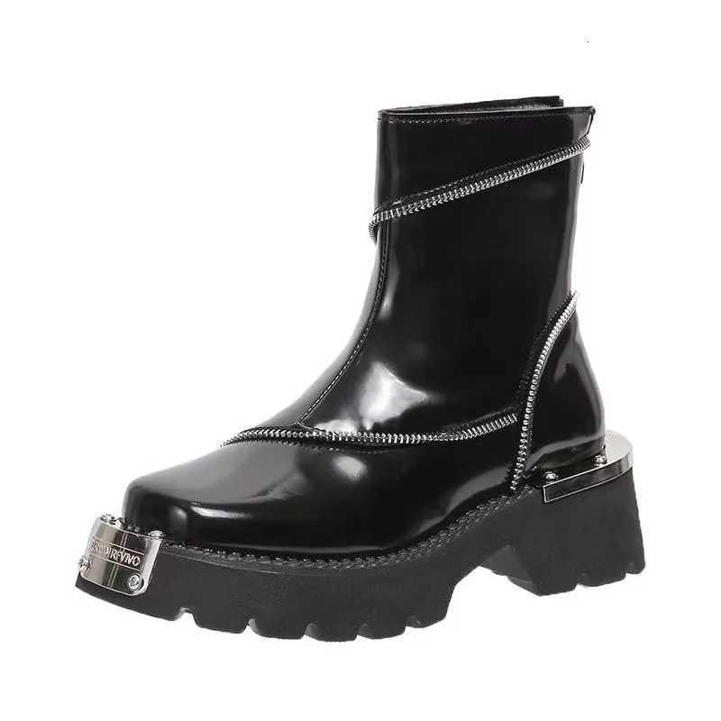 High Quality Black Shoes for Women Platform Boots Street Round Toe Ladies Shoes Nonslip Thicksoled Goth Boots Zapatos De Mujer W251024