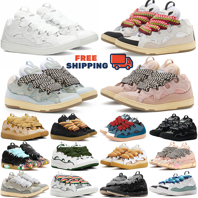 Free Shipping Designer lanvian Curb Casual Dress Shoes Mens Womens Leather Sneakers Blue Pink White Platform Lace Up Curbs Men Women outdoor Trainers shoes