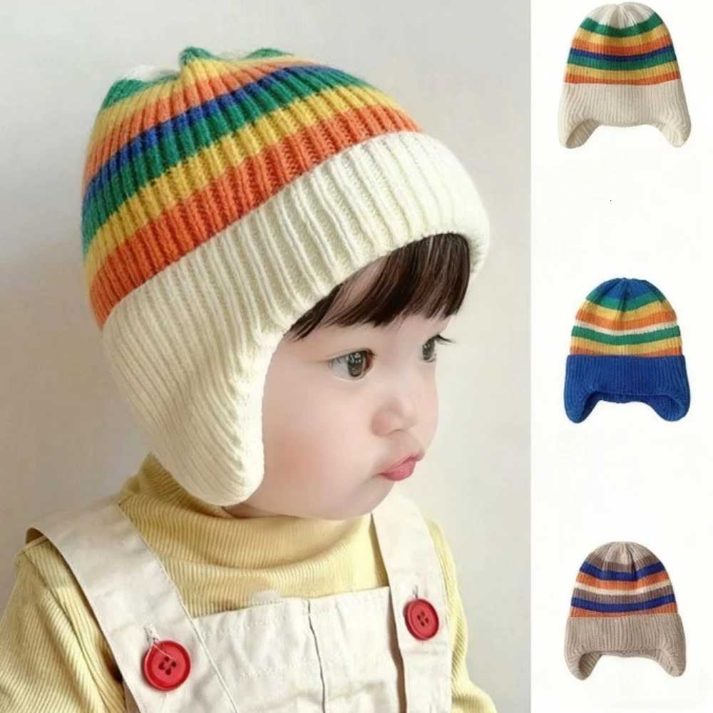 Baby Hat MINISO Thickened Warm Earmuff Hat Baby Knitted Wool Hat Winter Outdoor Warm Cap Newborn Baby Halloween Birthday GiftL251024