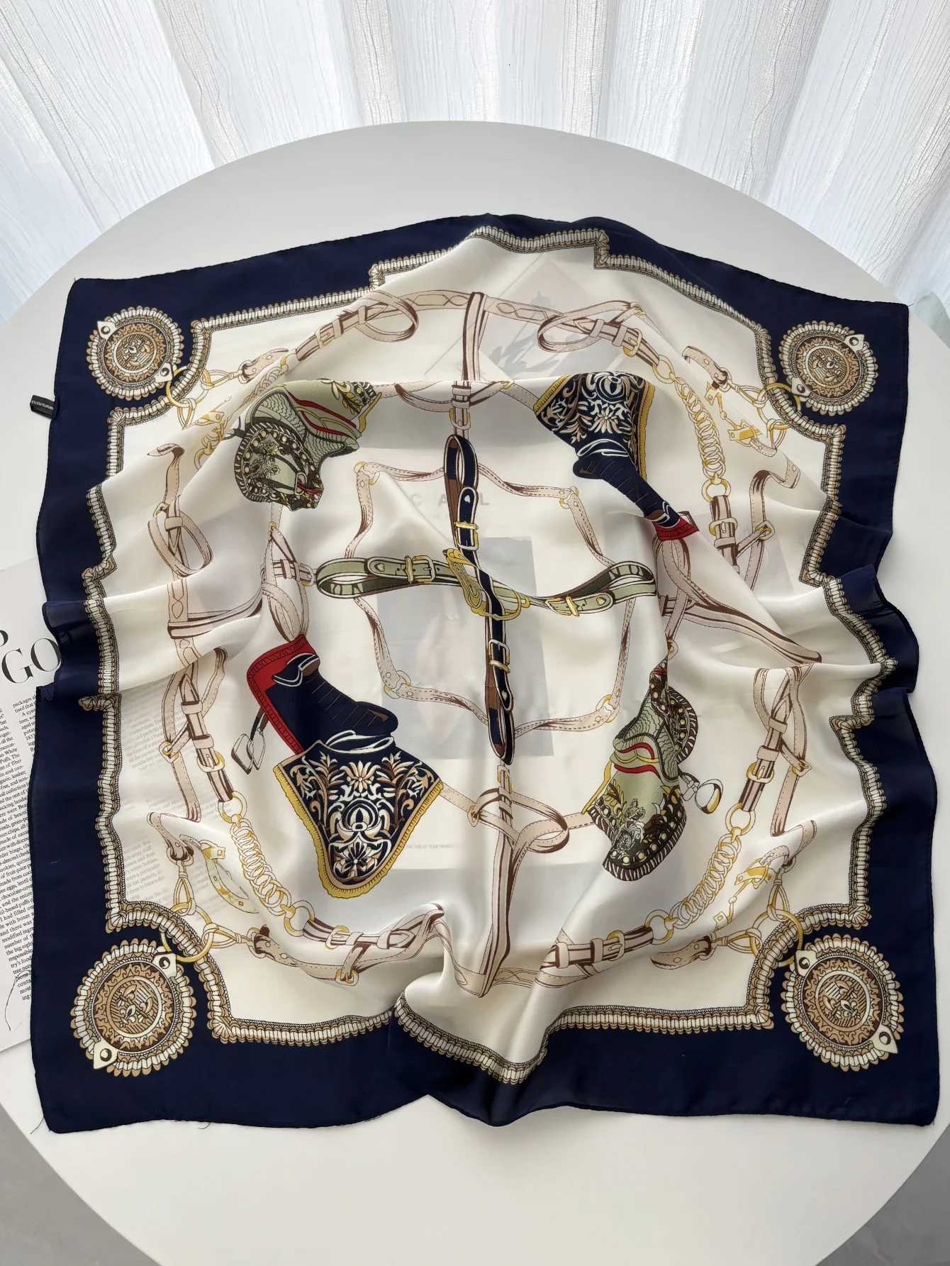 Geetric Print Shl Square Scarf for Wen Satin High Quty Neckerchief Fem Hair Bands Ribbon band Bandana Y251024