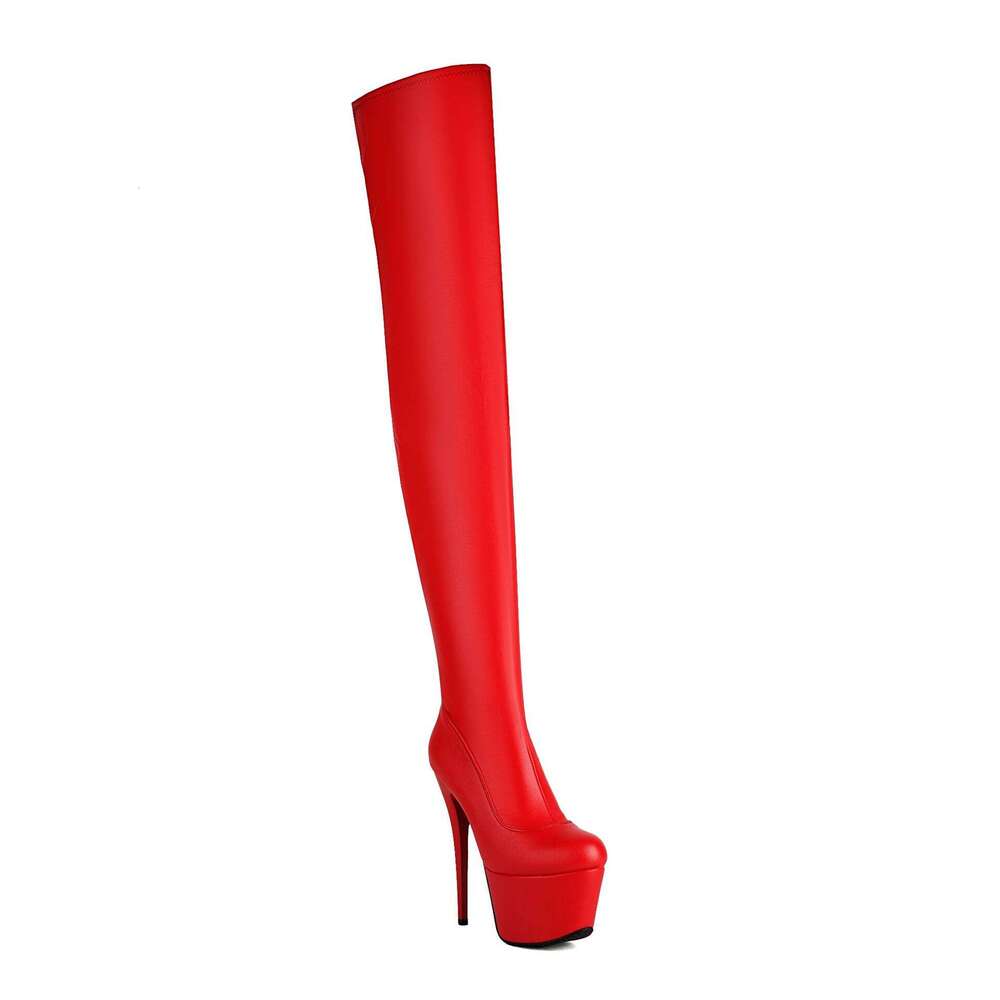 Women's Ultra Over-The-Knee OTK Gothic/ Glossy Black Pointed Toe Long Thick Platform Heel, Non-Slip Rubber Sole Buckle Strap Closure Nightclub, C