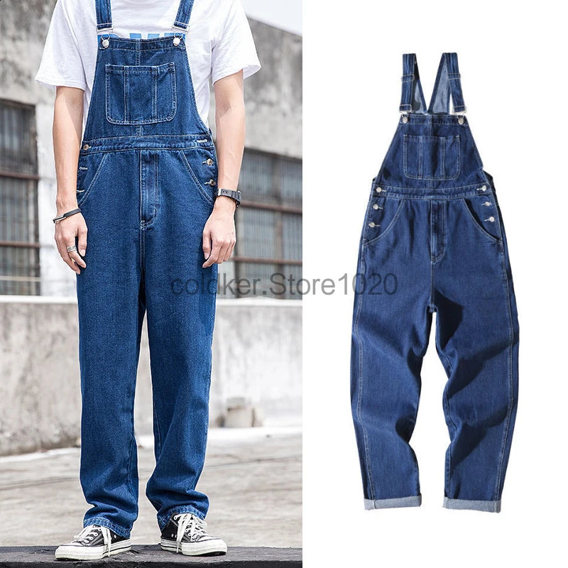 Mens Denim Overalls Casual Multiple Pockets Loose Splice Straight Rompers Fashion Adjustable Suspenders Jeans For Male 251018