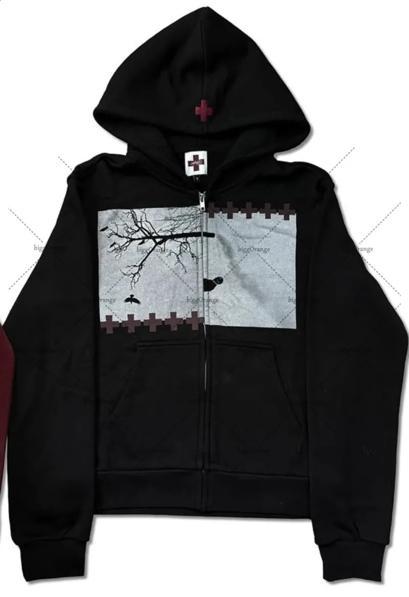 American Harajuku Punk Retro Oversized Zipper Hoodie Men Y2K Hiphop Rock Trendy Casual Loose Sweatshirt Women Streetwear 251018