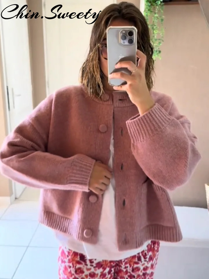 Allmatch Knit Women Cardigan Casual Oneck Long Sleeve Single Breasted Pccket Female Cardigan 2025 Autumn Solid Lady Knitwear 251013