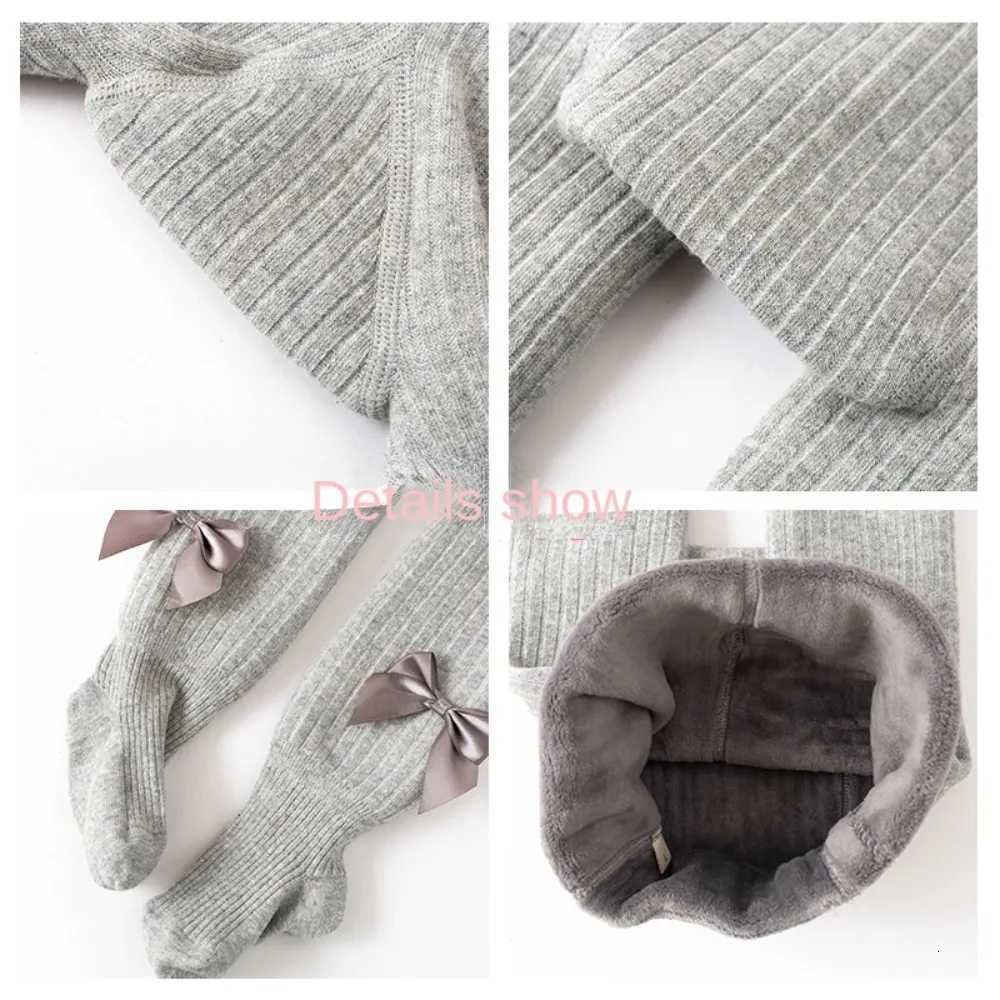 Cute Velvet Bow Cashmere Tights Cotton Thickened Children Pantyhose Toddler Stocking Warm Tights KidT251024
