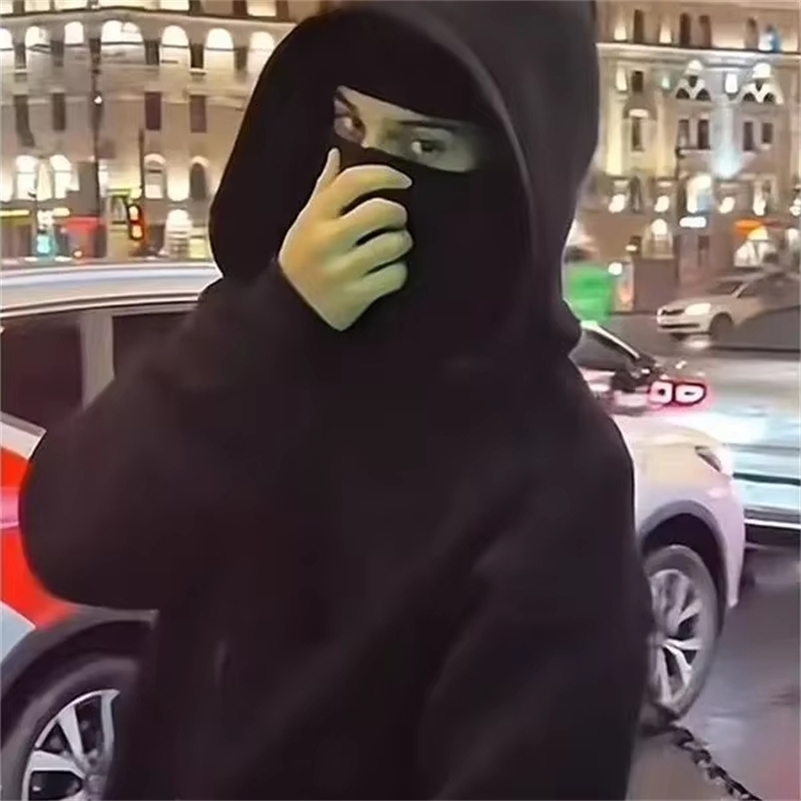 Hip Hop Double Hat Zipper Hoodies Balaclava Clean Fit Winter Warm Casual Sweatshirt Men Women Y2K Goth Streetwear Thick Jacket 251017CJ