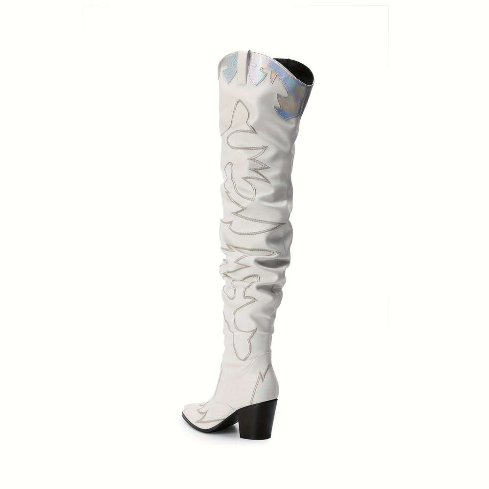 Cowboy Over The Knee Western Cowgirl Pointed Toe Women Thigh High Boots Suitable Party, Dance, Shopping, Walk, Office. Perfect Gift For Friends, Wife,