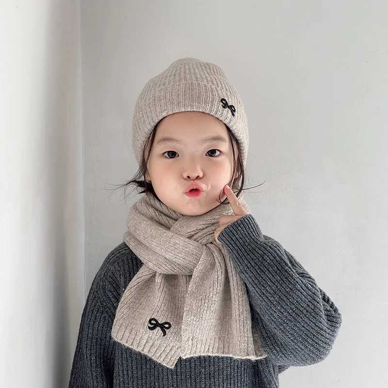 Embroidery Bow Children Beanies Fashion Girl Knitted Hat Solid Color Woolen Crochet Bonnet Winter Warm Baby Pullover Cap 26YearL251024