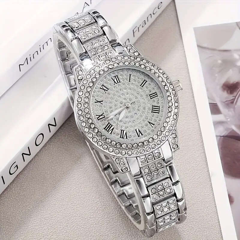 Treasure Bowl Hand Diamond-Encrusted Light Luxury Student Roman Pattern Full Diamond Starry Sky Elegant Jewelry Women's Watches