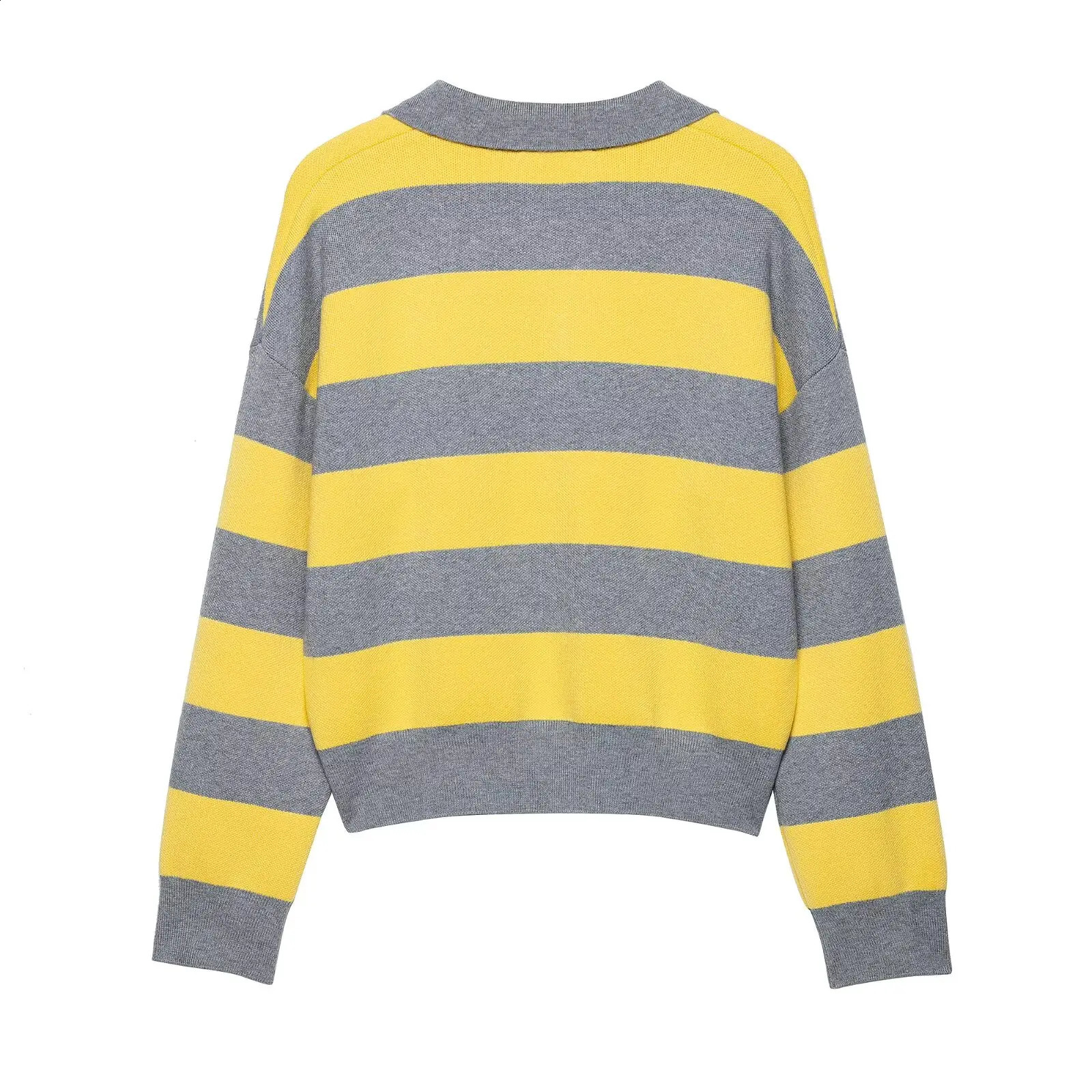 Autumn Womens Clothing Fashionable Trendy Striped POLO Collar Sweater Casual Long Sleeve Female Elegant Knitwear 251023