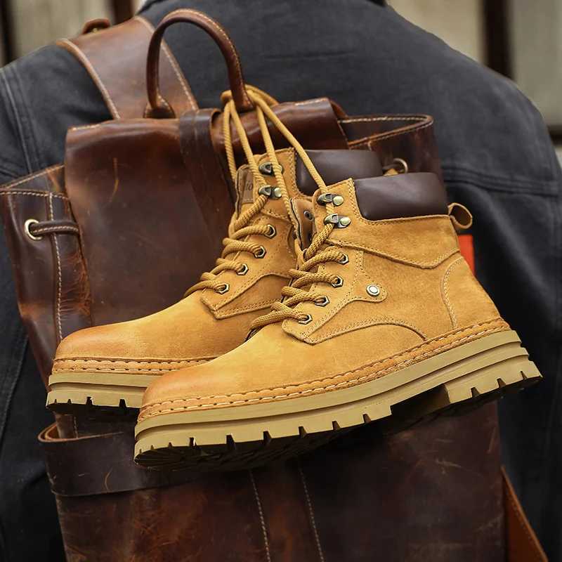 Vintage Leather Mens Snow Boots Fashion Man Ankle Boots Lace Up High Top Shoes Outdoor Motorcycle Boots Top Quality Walk Shoes W251024