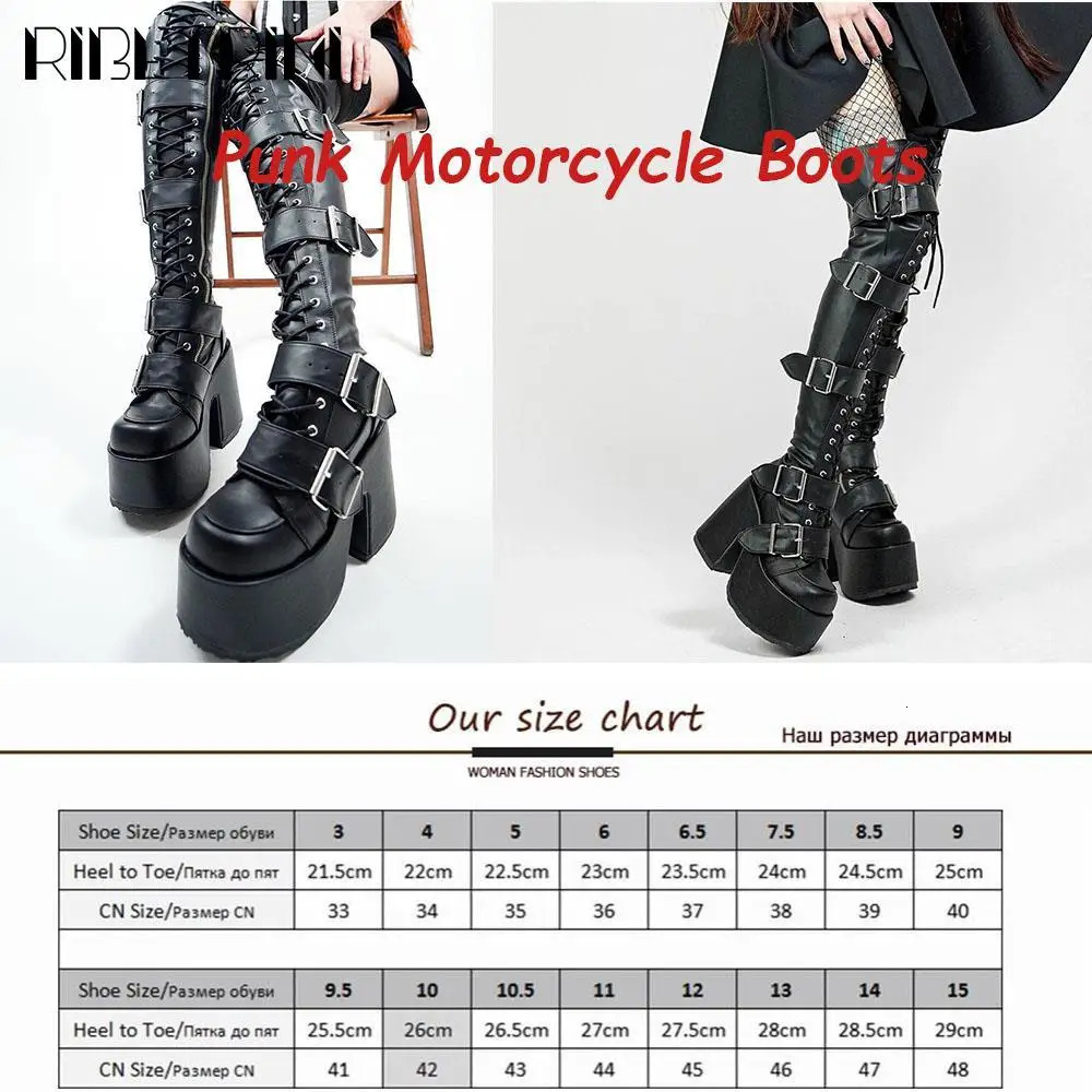Punk Goth Women Motorcycle Boots Block High Heels Platform Shoes Woman 2024 Fashion Cool Street Boots 251023