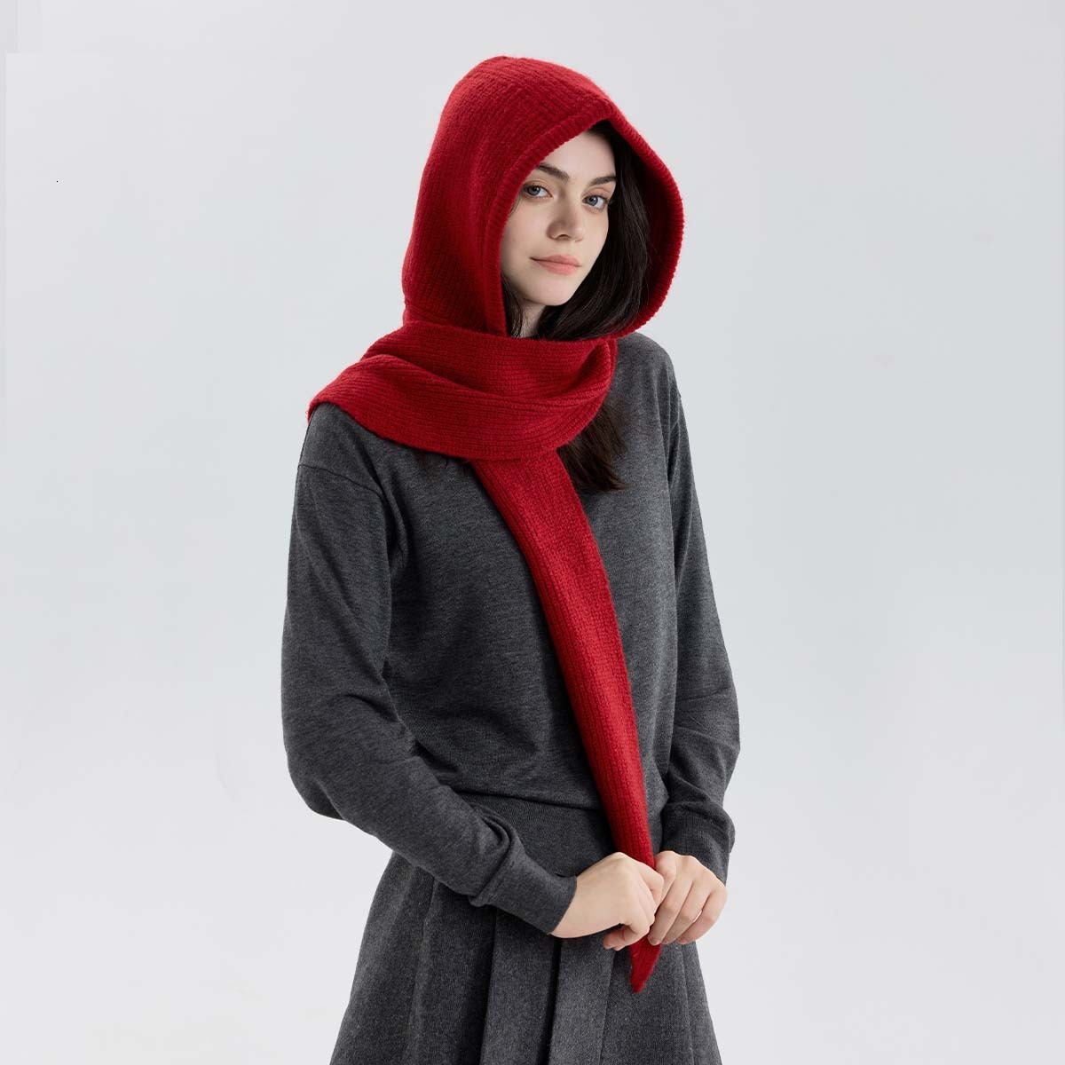 New Pullover One-piece Warm Knitted Wool Neck Warmer Autumn Winter Hooded Scarf for Women Outerwear