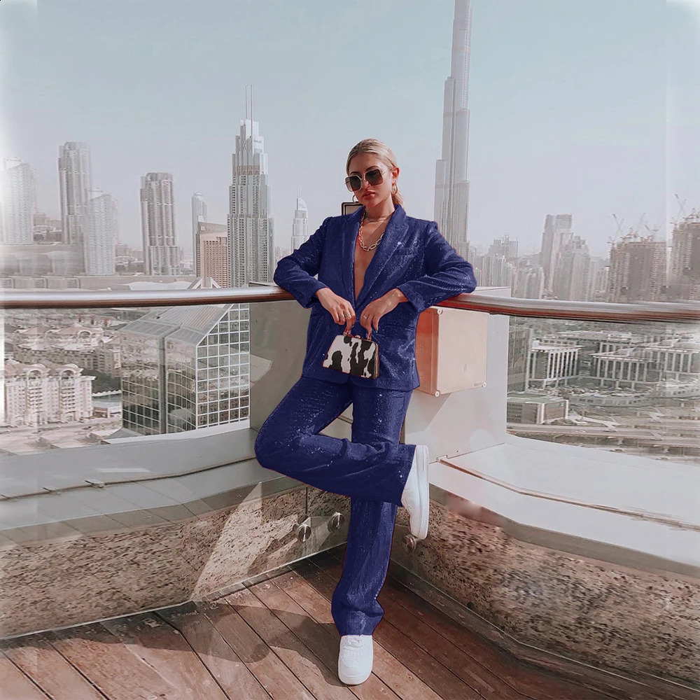 Elegant Birthday Red Sequined Party Suit Coat Straight Pants Set TwoPiece Womens Blazer Suits Temperament Fashion 251023