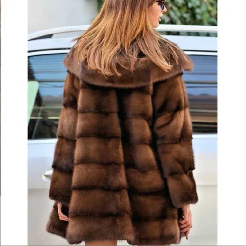 Women Faux Fur Mid Length Coats Thick Warm Open Stitch Coat Hooded Full Sleeve Casual Elegant Splice Autumn Winter 2024 H251024