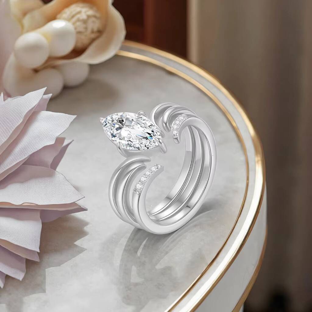 S925 Sterling Silver Moissanite MultiLayer Ring Womens HighGrade Statement Jewelry with Cold Style Fashion Personality Design