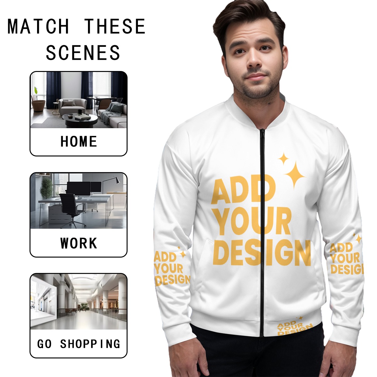 DHgatepod Unisex All-Over Print Bomber Jacket - 210GSM Wool-Blend Classic Aviator Coat with Side Pockets