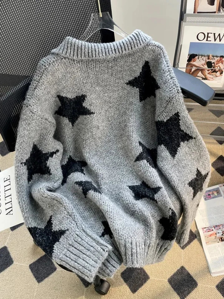Jmprs Stars Vintage Women Sweaters Y2K Streetwear Long Sleeve Loose Knitted Jumper American Casual Harajuku Letter Pullovers 251023