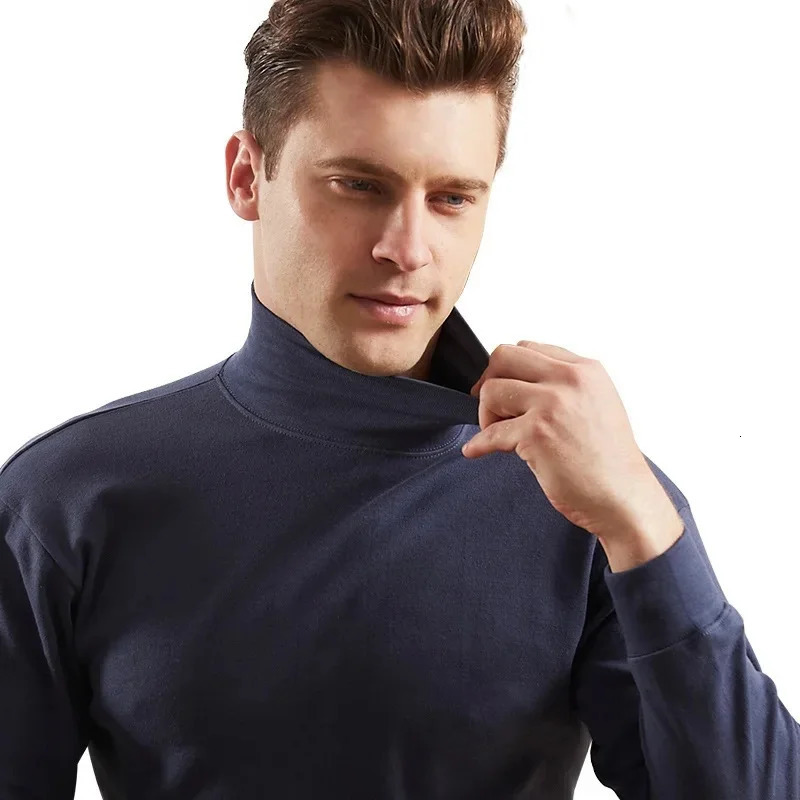 Turtleneck Undershirt Men Thin Cotton Sweater Blouse Cotton Long Sleeve 100 Cotton Thermal Underwear Shirt compression tshirt 251018