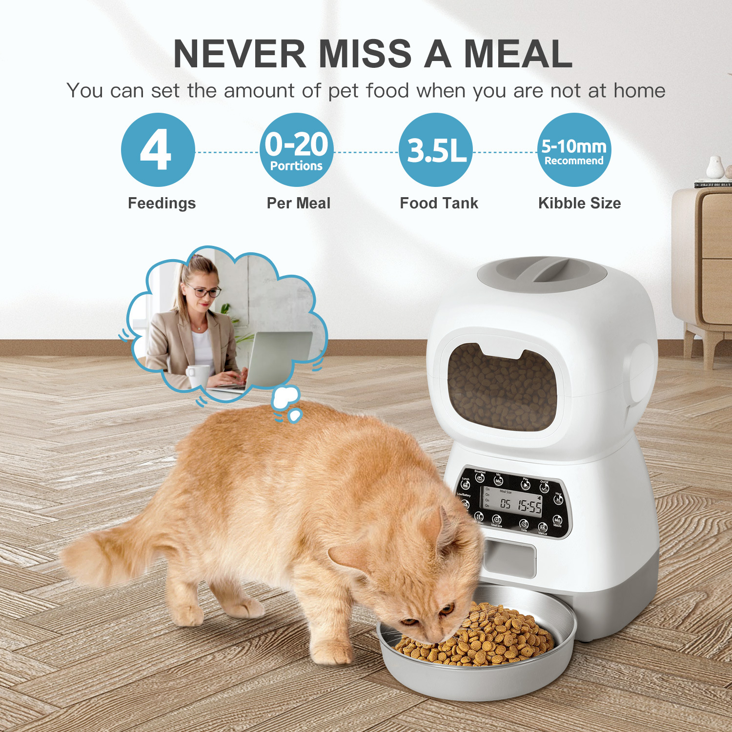 2026 new Automatic Pet for Cats WiFi Smart Slow Feeder Voice Recorder Large Capacity Timer Cat Food Dispenser 3.5L