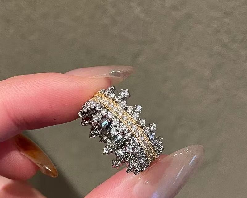 TaiYang New Wide Band Open Ring, Gold Plated Copper with Micro-Pave Zirconia, Minimalist Statement Finger Ring for Women