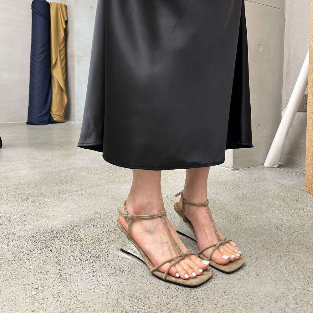 Wedge French Square Toe Thin Strap Cross Sandals Fairy 2025 New Summer Roman Shoes Designer Shoe to Match Dresses