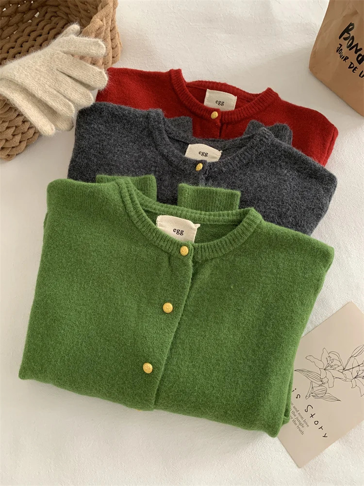 Gold Button Round Neck Knitted Sweater For Womens Autumnwinter Base Knit Cardigan 251021