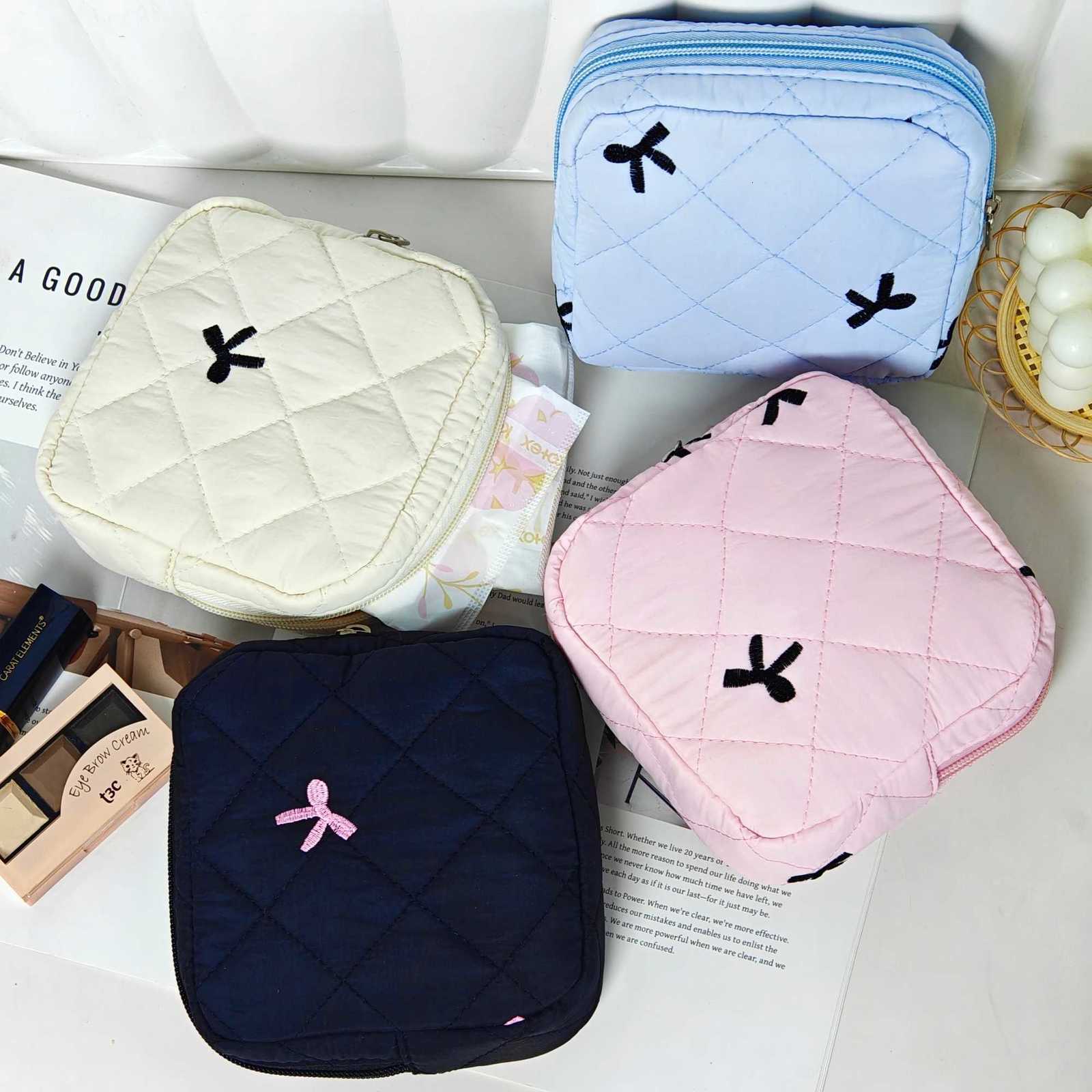 Bows Embroidery Craft Makeup Bag Cute Fashionable Simple and Versatile Suitable for Storing Small ItemsT251024